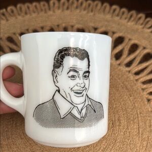 White Mug with Black and Gray Illustration